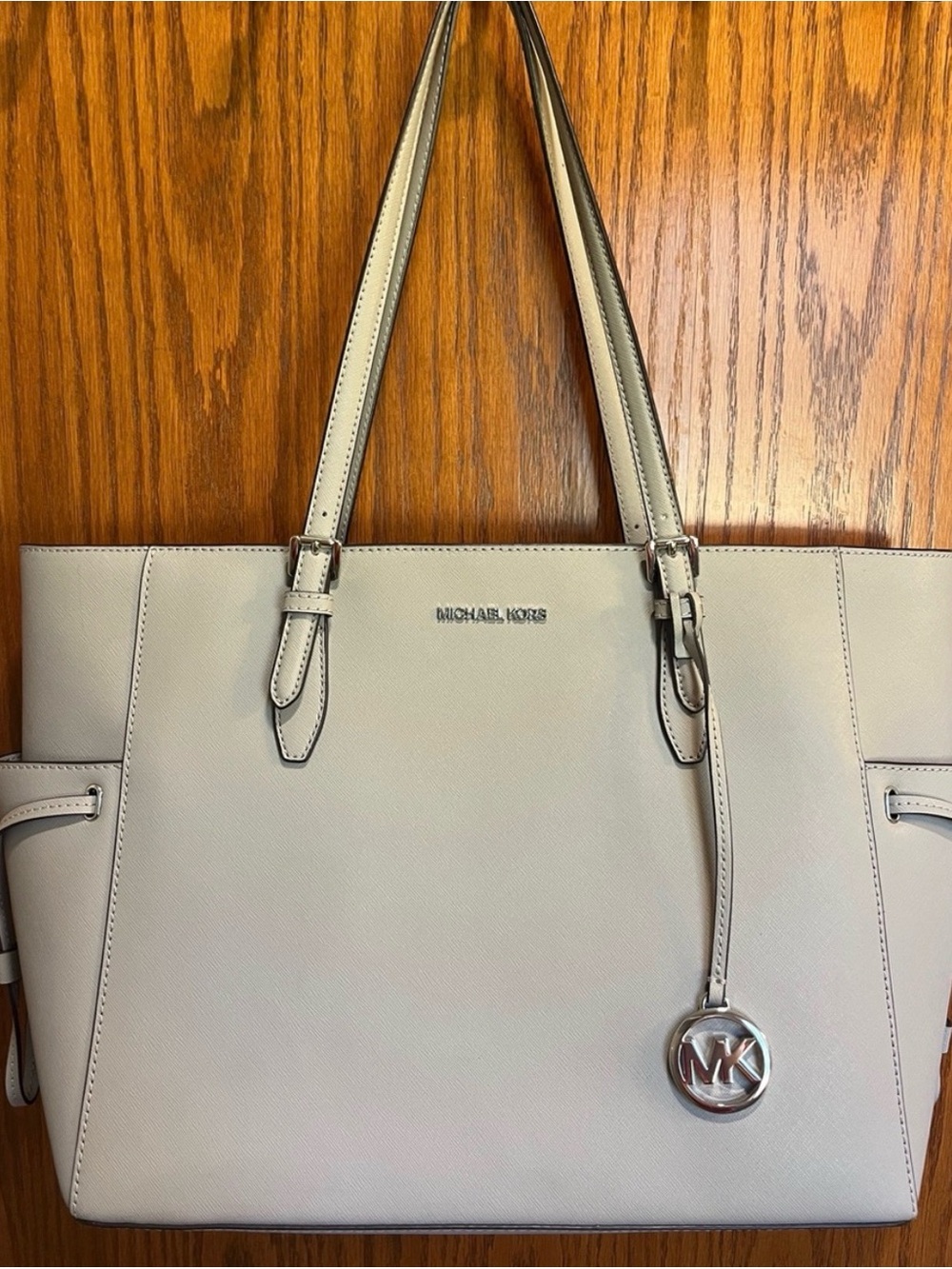 Michael Kors Light Cream Saffiano Leather Tote with MK Charm